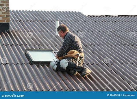 Man Working On Roof Stock Image Image Of Tools Construction