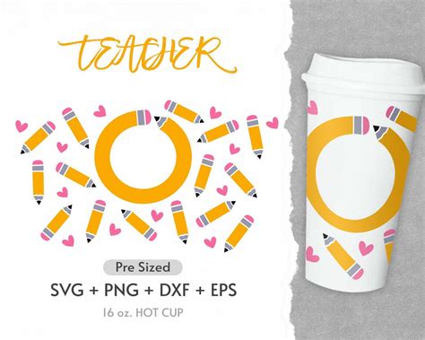 Oz Teacher Hot Cup Svg Full Wrap Svg Teacher Life Pre Sized Hot Cup Teacher Fuel Apple
