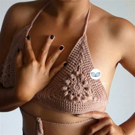 Crochet Granny Triangle Bikini Top With Flower Super Easy Free Pattern