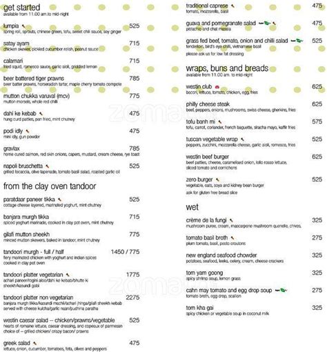 Seasonal Tastes The Westin Chennai Velachery Menu Zomato