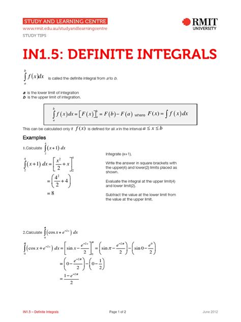 Definite Integrals Integral Trigonometric Functions