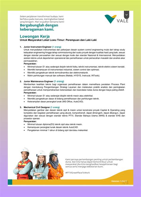 Lowongan Kerja PT Vale Indonesia (PTVI) untuk Warga Luwu Timur, Januari