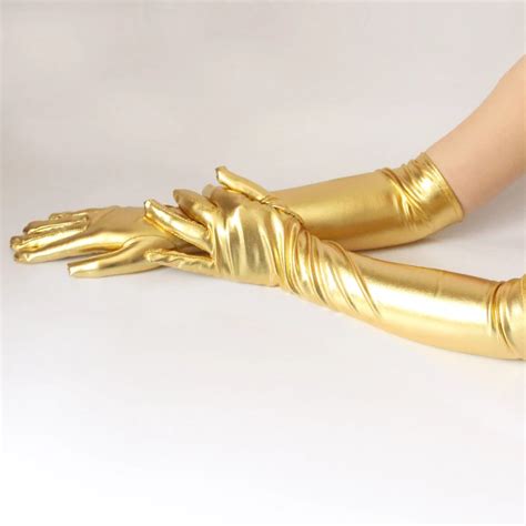 Buy Women Sexy Elbow Length Long Latex Gloves Wet Look Fake Leather Metallic