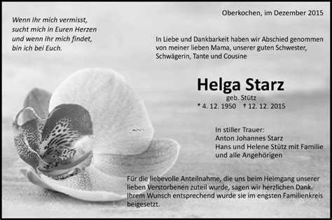 Traueranzeigen Von Helga Starz OstalbTrauer