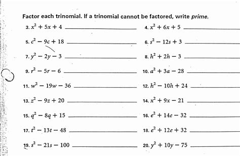 Factor Trinomials A Worksheet