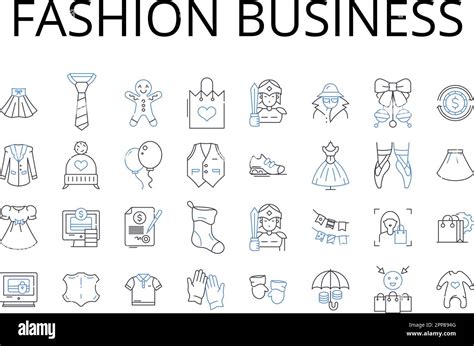 Fashion Business Line Icons Collection Beauty Industry Food Market