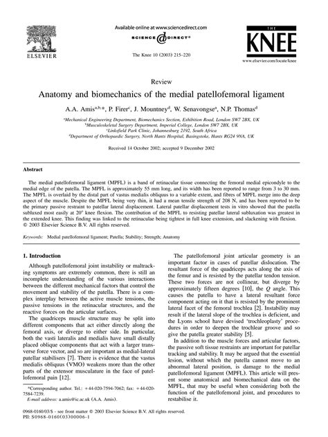 Solution Anatomy And Biomechanics Of The Medial Patellofemoral