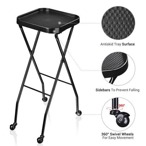 Sf 001 Folding Salon Tray Tray Station Black On Wheels Hair Salon Accessories Tray