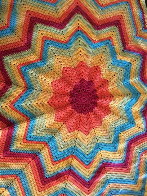 Handmade Crocheted Point Star Ripple Blanket Made With Caron Cake