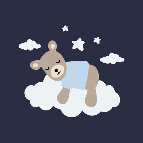 Süßer Babybär Der Auf Einer Wolke Schläft Vektor Illustration