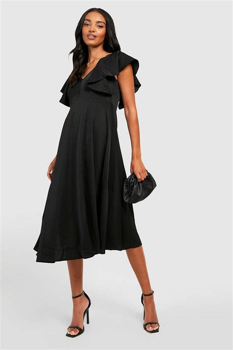 Womens Maternity Occasion Tie Back Frill Midi Dress Boohoo Uk