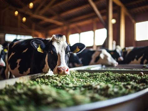 Vacas leiteiras saudáveis alimentando se de forragem em pé na fileira