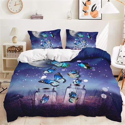 Microfiber 3d Dreamy Night Butterfly Printed Pink Purple Blue Black Flying Butterflies Duvet