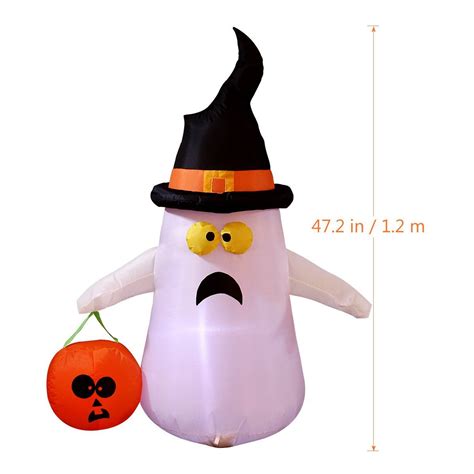 Yunlights 4 Foot Halloween Inflatable Ghost Lighted Blow Up Ghost With Jackolantern Pumpkin Wit