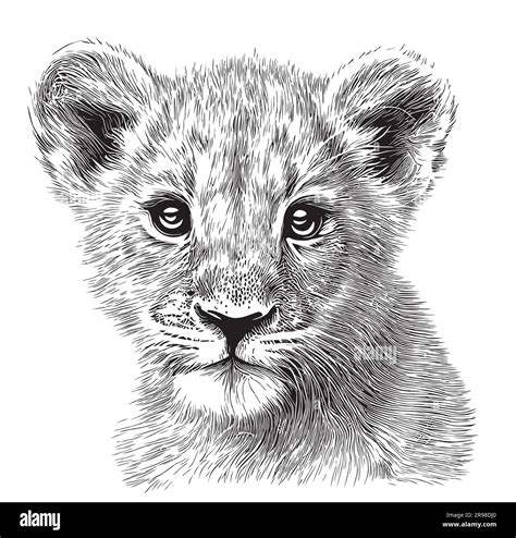 Lion cub face hand drawn sketch in doodle style illustration Stock Vector Image & Art - Alamy