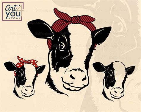 Cute Cow Head Bandana Svg Heifer Headband Svg File For Cricut Etsy