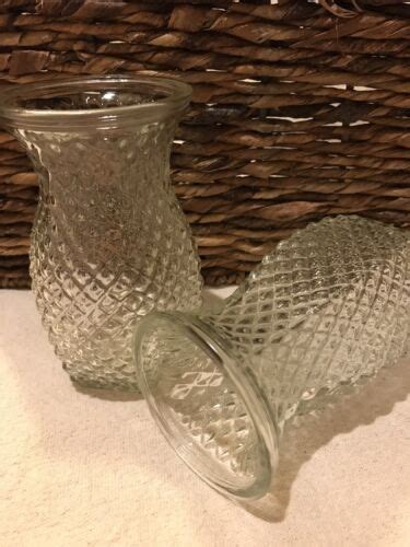 Vintage 2 Hoosier 5 1 2” Diamond Clear Glass Vase 4071 Faceted Pair Pineapple Ebay