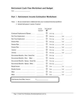 Fillable Online Retirement Cash Flow Worksheet And Budget Part