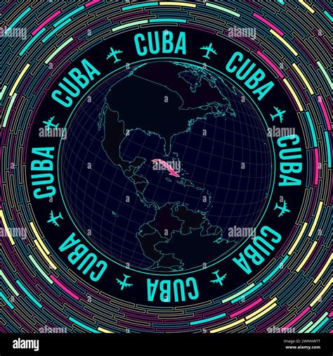 Cuba On Globe Satelite View Of The World Centered To Cuba Bright Neon