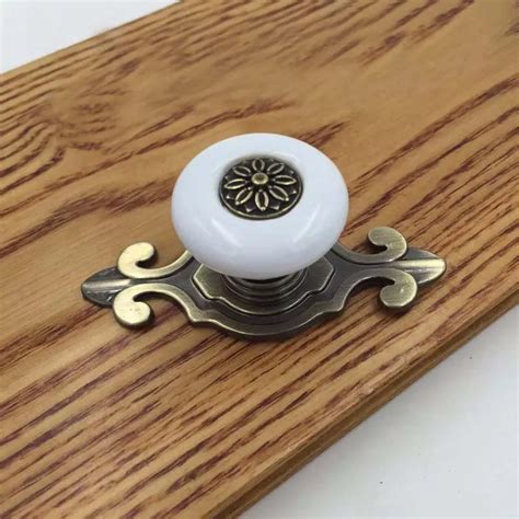 Antique Bronze Base White Ceramic Drawer Knob Cupboard Door Handle