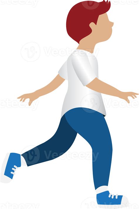 Kid character. Boy walking side view. Child at school, education