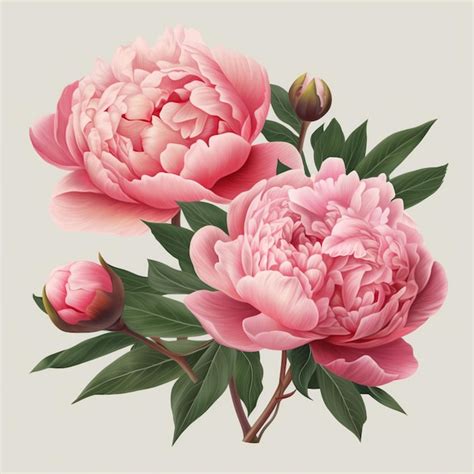 Premium Photo There Is A Painting Of Two Pink Peonies On A Branch