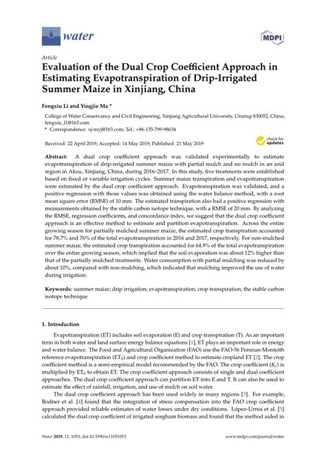 Pdf Evaluation Of The Dual Crop Coefficient Approach In Estimating