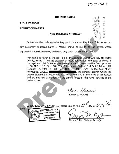 Texas Non Military Affidavit Form Us Legal Forms