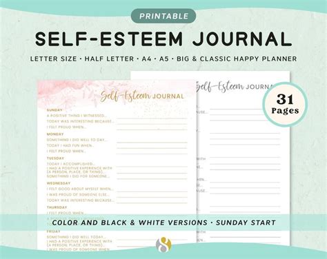 Self Esteem Journal Planner Printable Self Esteem Self Love Self