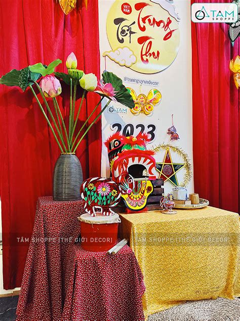 huong  trang tri tieu canh trung thu  chu de trang va sen