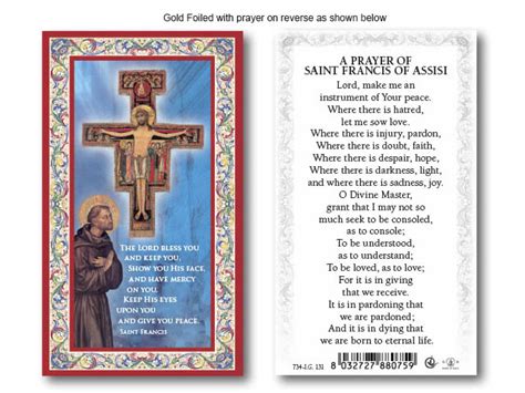 Holy Card A Prayer Of Saint Francis Of Assisi Holy Cards General Pleroma Christian Supplies