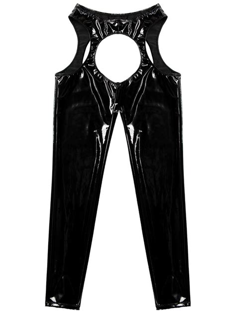 Womens Pvc Leather Wet Look Thigh High Leggings Suspender Pants Long Trousers Ebay