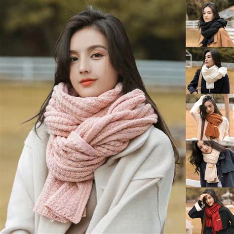 Women's Warm Long Scarves Winter Scarfs Pure Color Scarf Tassel