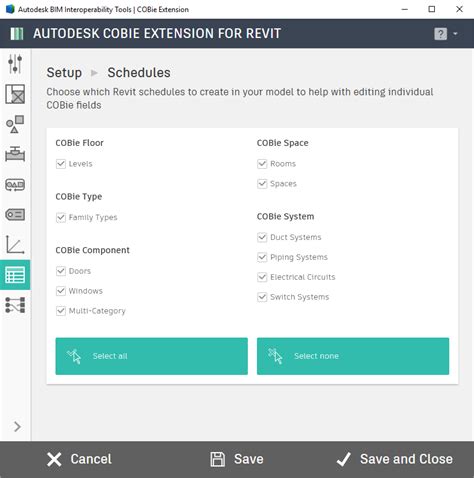 COBie Extension For Revit Schedules Settings Revit Autodesk