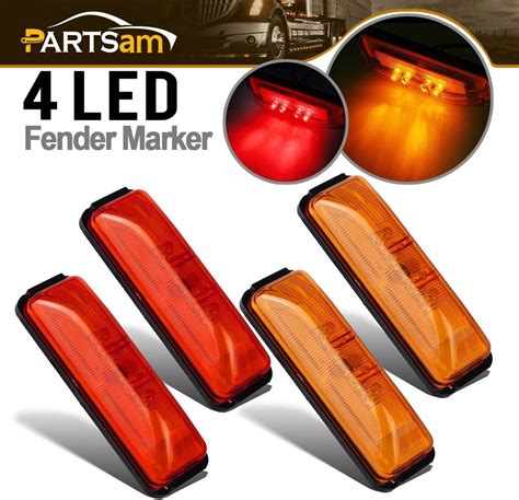 Partsam 4x Waterproof Amber Red 4LED Side Marker Light For Trailer