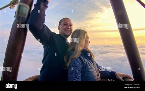 Adventure Love Couple On Hot Air Balloon Watermelon Man And Woman Kiss Hug Love Each Other