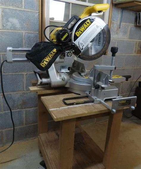 Dewalt Compound Miter Saw Model Dw708 On Handmade Wooden Rolling Cart