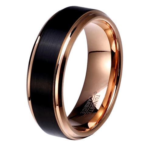 8mm 6mm 4mm Black And Rose Gold Color Tungsten Carbide Wedding Band For