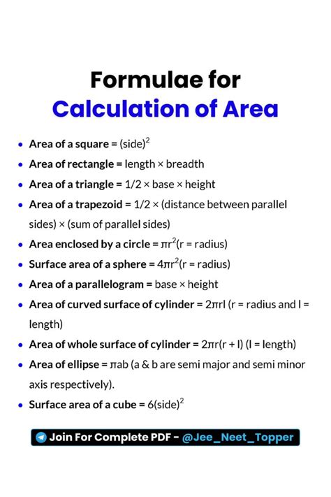 formulae  calculation  area iit jee neet cbse notes