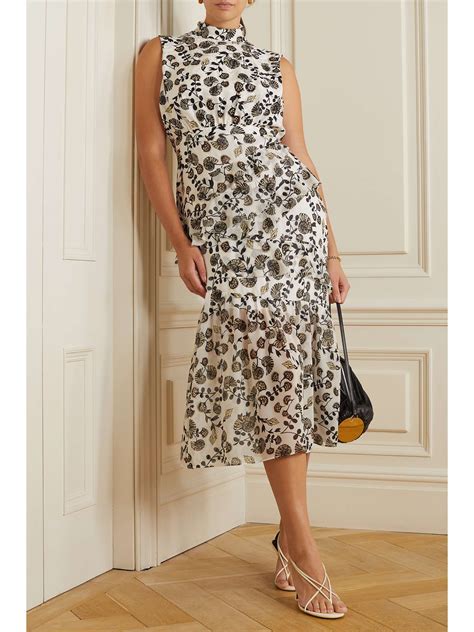 Saloni Fleur Ruffled Floral Print Silk Chiffon Midi Dress Net A Porter