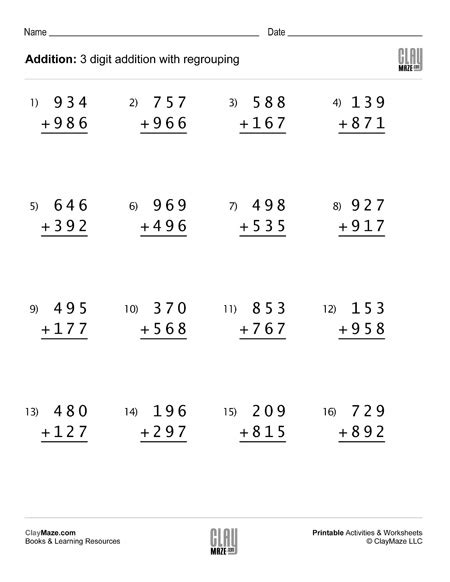 Three Digit Addition Worksheets Addition Worksheets