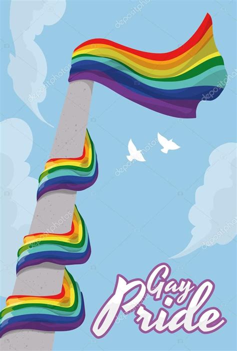 Bandera Del Arco Iris Alrededor Del Asta De La Bandera Ondeando Alto En Orgullo Gay Vector