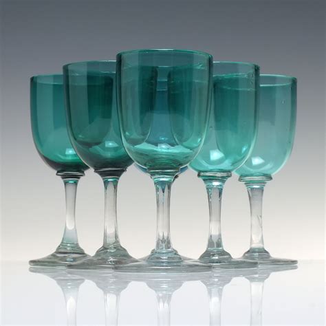 Six Victorian Green Wine Glasses C1870 Drinking Glasses Exhibit Antiques