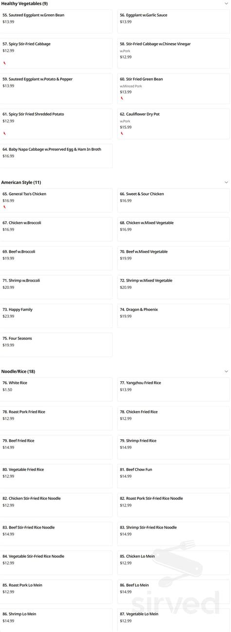 Chef Zhang menu in Marlton, New Jersey, USA