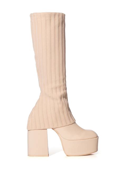 LEILA KNIT FOLD OVER CHUNKY BOOT IN NUDE Fashion Shoes Cute Shoes