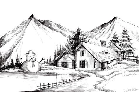 Hand Draw Christmas Winter Scenery Of Cold Weather And Frost Christmas