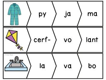 French Syllables Puzzles Les syllabes Casse tête de 3 syllabes