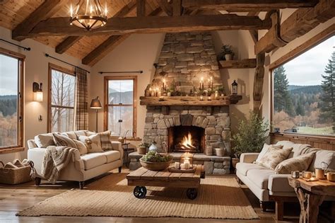 Premium Photo Rustic Charm Cozy Countryside Cabin Living Room