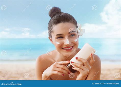 Beautiful Woman Face Sunscreen Solar Cream Sun Protection The Girl