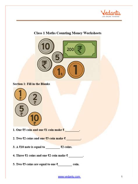 class  money counting worksheets  numismatics currency